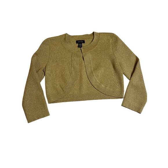 Spense Gold Metallic silk blend 3/4 sleeve Cropped Cardigan Jacket S - Picture 1 of 10
